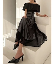 ギャザーレースフレアスカート