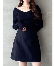 Vネックリブニットトップス