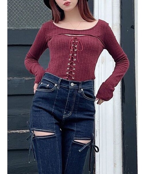 フロントレースアップカットトップス