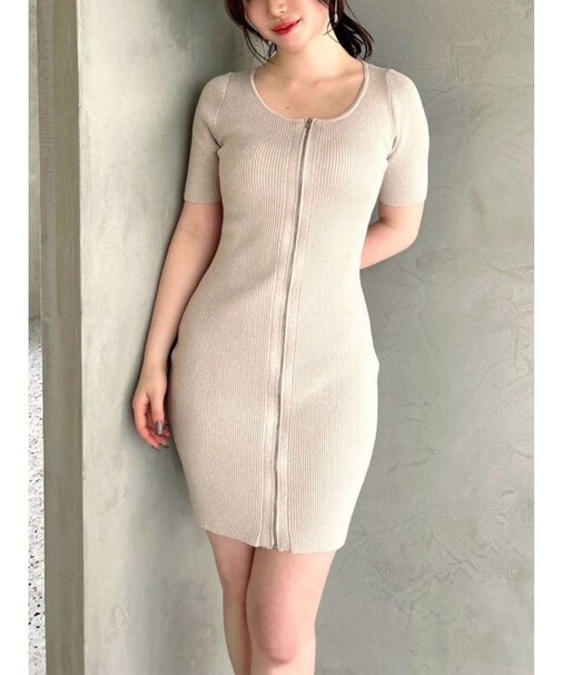 ラメグリッターリブニットミニワンピース