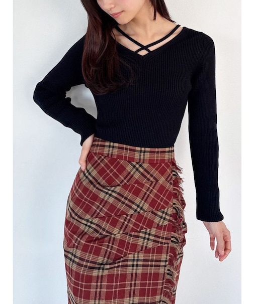 デコルテクロスニットトップス