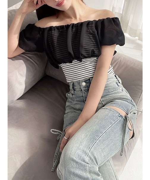 シアードッキングオフショルトップス