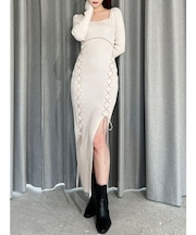 レースアップタイトニットワンピース