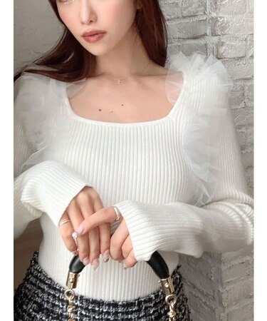 フリルドッキングニットトップス