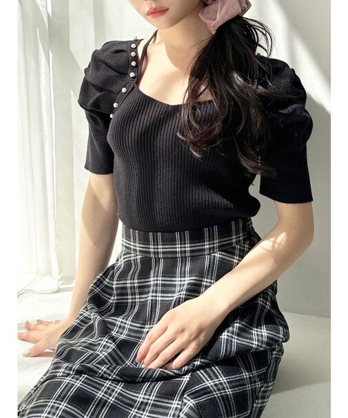 ラグランパールニットトップス