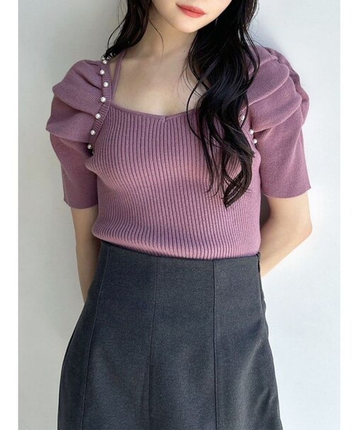 ラグランパールニットトップス