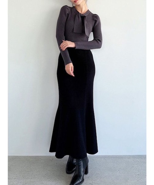 ボウタイマーメイドニットワンピース