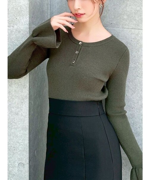 ヘンリーネックニットトップス