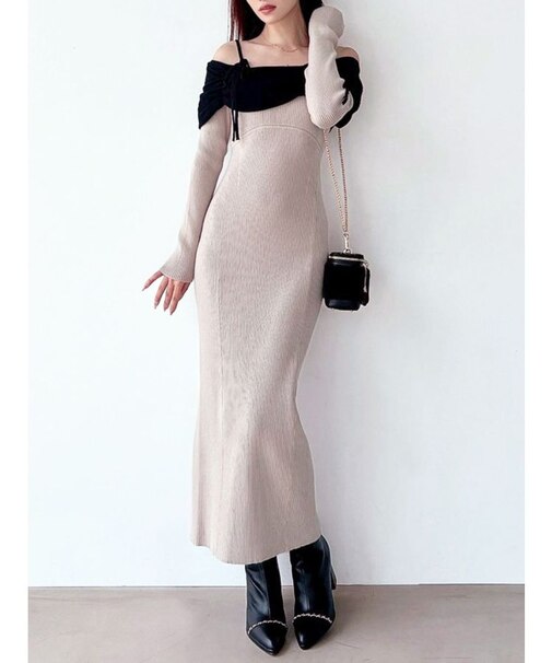 【骨格ストレート向け】バイカラーニットワンピース