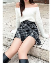 ミニシャギーワンショルニットトップス