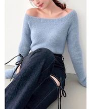 ミニシャギーワンショルニットトップス