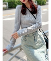 ケーブルクロップドニットトップス