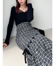 シアードッキングツイードニットワンピース