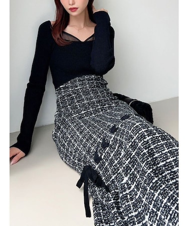 シアードッキングツイードニットワンピース