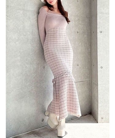 シアードッキングツイードニットワンピース