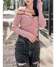 ナローストラップリブトップス