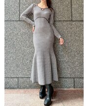 【WEB限定】バイカラーツイードニットワンピース