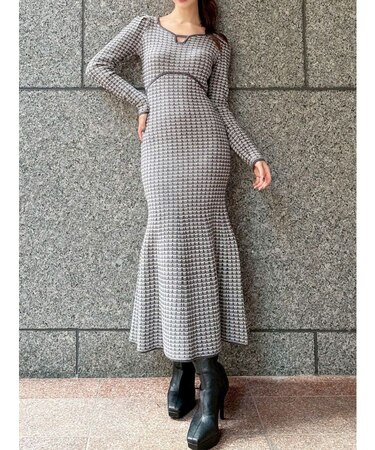 【WEB限定】バイカラーツイードニットワンピース