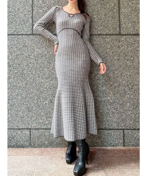 【WEB限定】バイカラーツイードニットワンピース