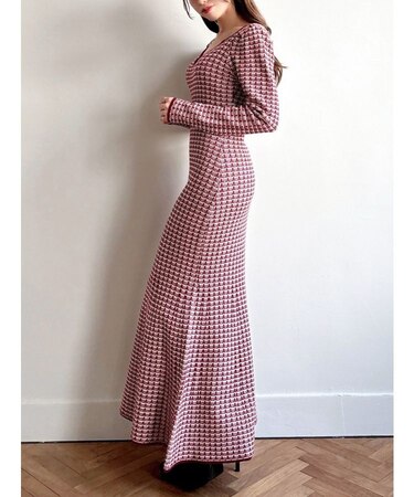 【WEB限定】バイカラーツイードニットワンピース