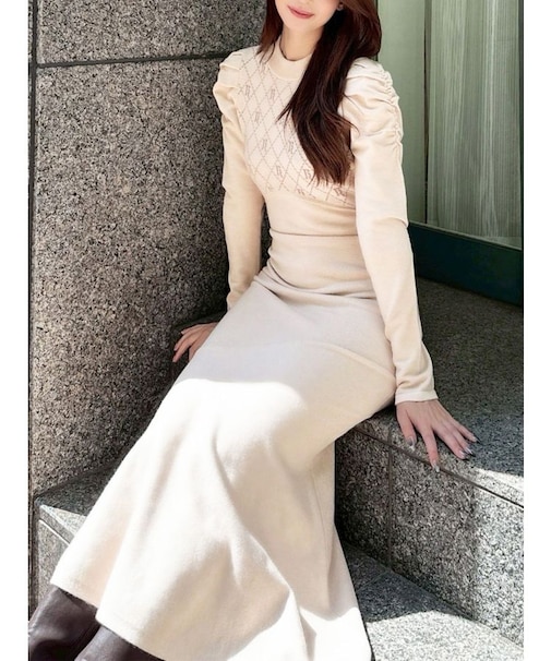 チェックジャガードマーメイドニットワンピース