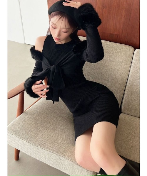 ポイントフェイクファーミニニットワンピース｜リゼクシーの通販