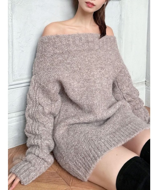 ケーブルスリーブニットワンピース