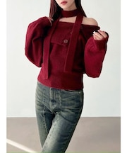 ビックカラーチョーカーニットトップス