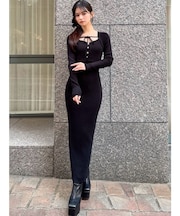 リボンデザインニットワンピース