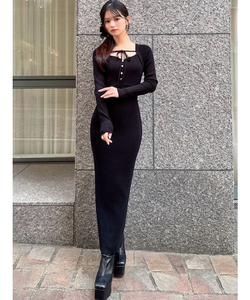 リボンデザインニットワンピース