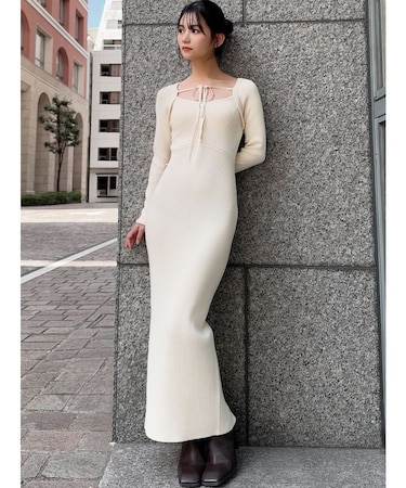 リボンデザインニットワンピース