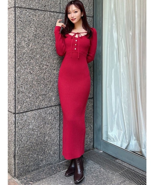 リボンデザインニットワンピース