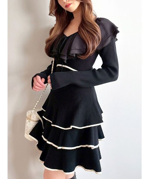 ラッフルデザインミニニットワンピース