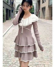 ラッフルデザインミニニットワンピース