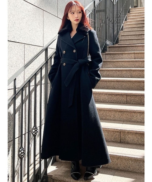 極美品✨エンフォルド ショート ビーバー Aライン ロングコート ネイビー 38 ショートビーバーウールロングコート｜リゼクシーの通販｜&mall