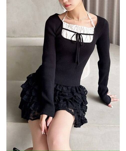 バストデザインニットトップス