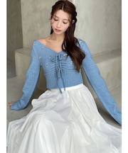 フラワーエンブロイダリーニットトップス