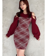 ストリングタイトミニニットワンピース