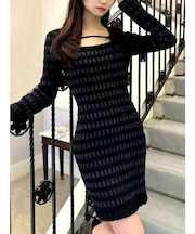 ジャガードチェックニットミニワンピース