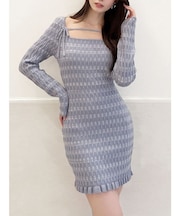 ジャガードチェックニットミニワンピース