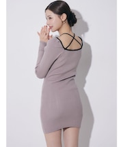 バイカラーフロントリボンニットミニワンピース