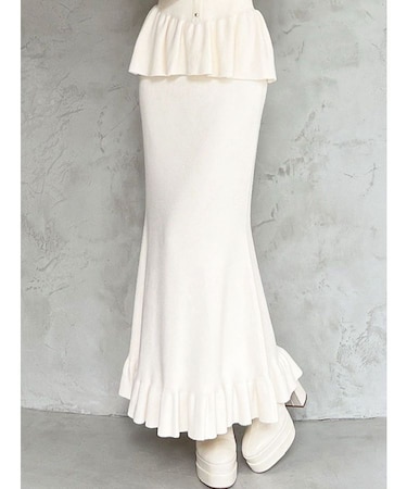 ヘムフリルマーメイドニットスカート【セットアップ着用可能】