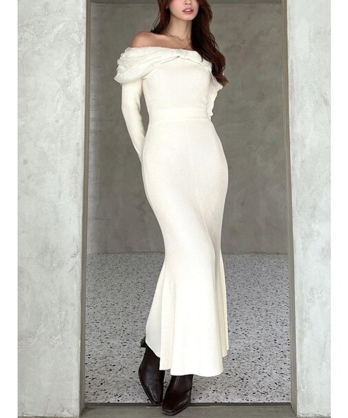 シアーリボンドッキングマーメイドニットワンピース