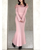 シアーリボンドッキングマーメイドニットワンピース