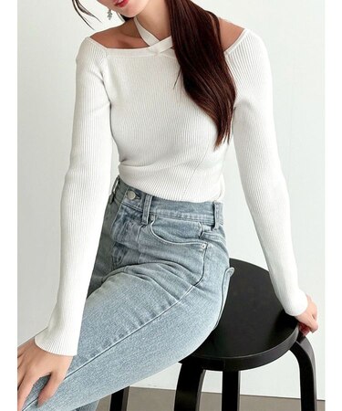 フロントクロスリブニットプルオーバー