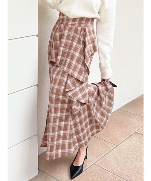 アシンメトリーラッフルマーメイドスカート