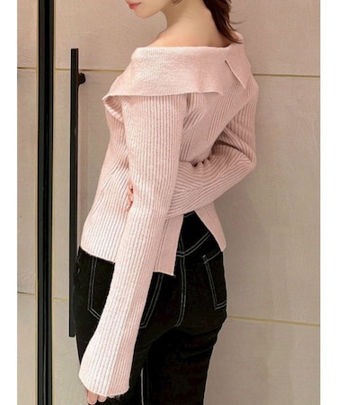 ビッグカラーニットトップス