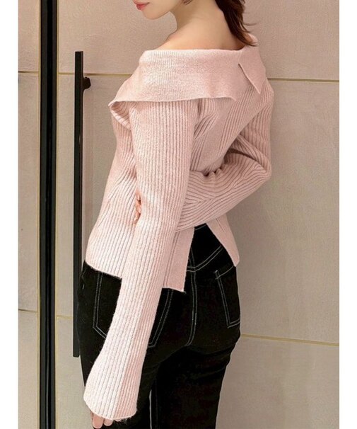 ビッグカラーニットトップス