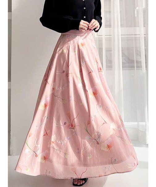 【memorif.】フラワーロングフレアスカート