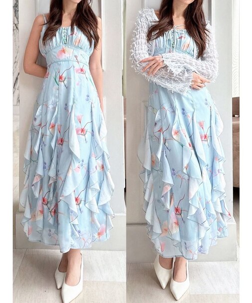 【memorif.】フラワーラッフルアンサンブルキャミワンピース